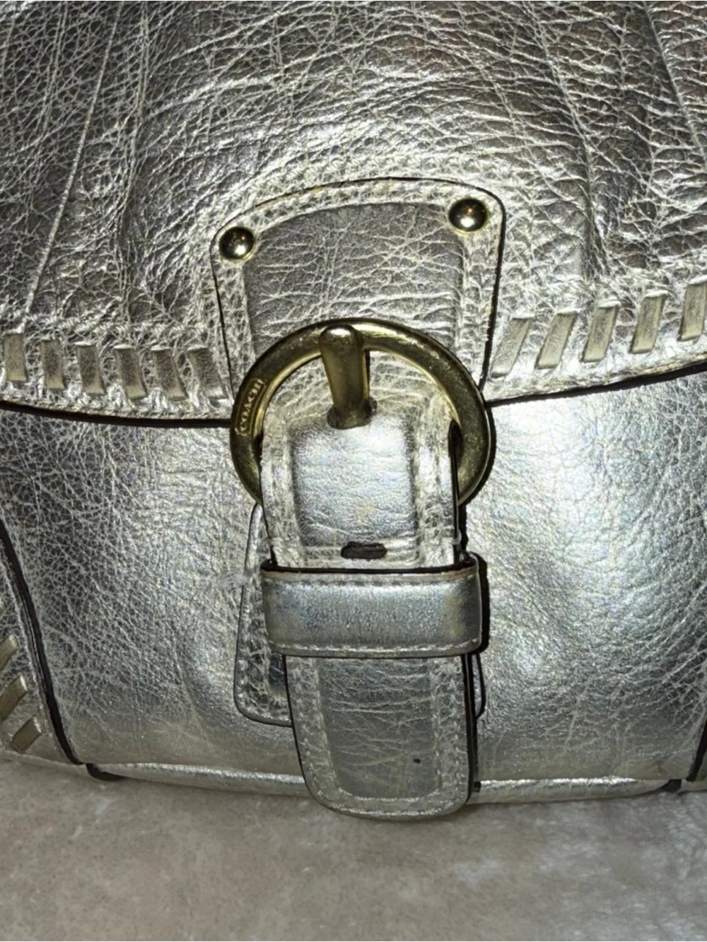 Rare Y2K Coach Metallic Whipstitch Leather Shoulder Bag Platinum Vintage READ - Picture 3 of 11